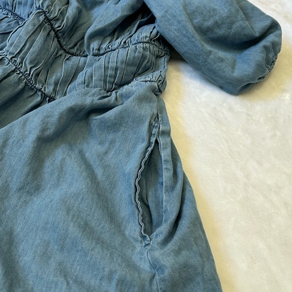 Gap Chambray Blue Puff Sleeve Smocked Mini Dress | Size S - Picture 4 of 8
